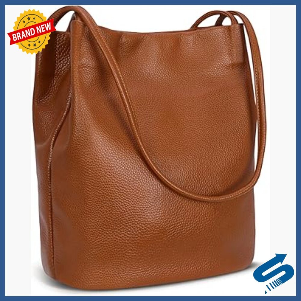 Genuine Leather Hobo Tote Shoulder Bag with Magnetic Snap Closure